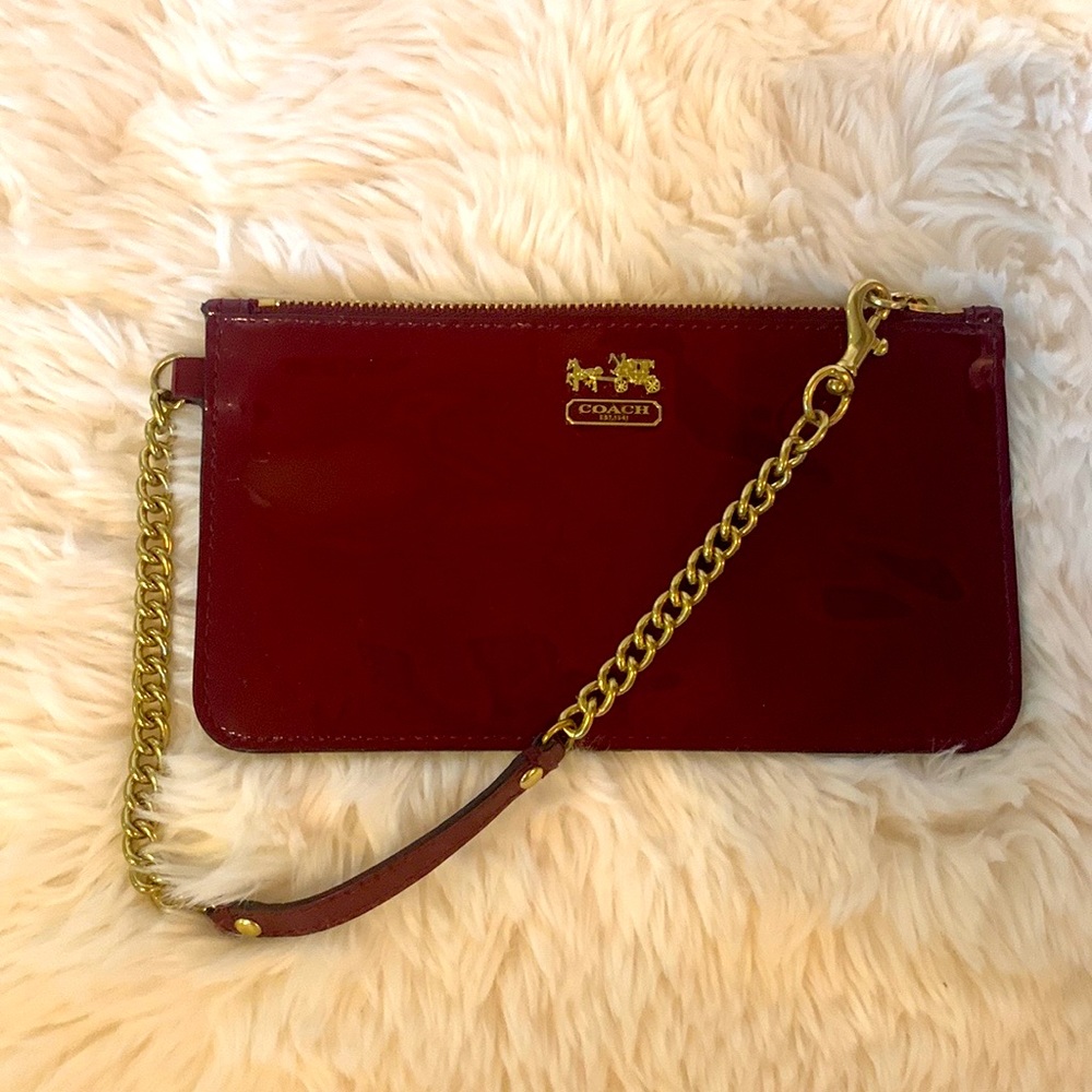 Coach deep red patent leather wristlet